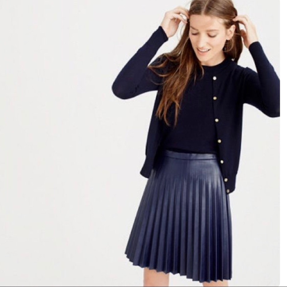 NWT J crew Pleated Faux Leather Mini Skirt in Navy